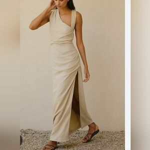 Anthropologie Asymmetric Linen Maxi Dress Size Small